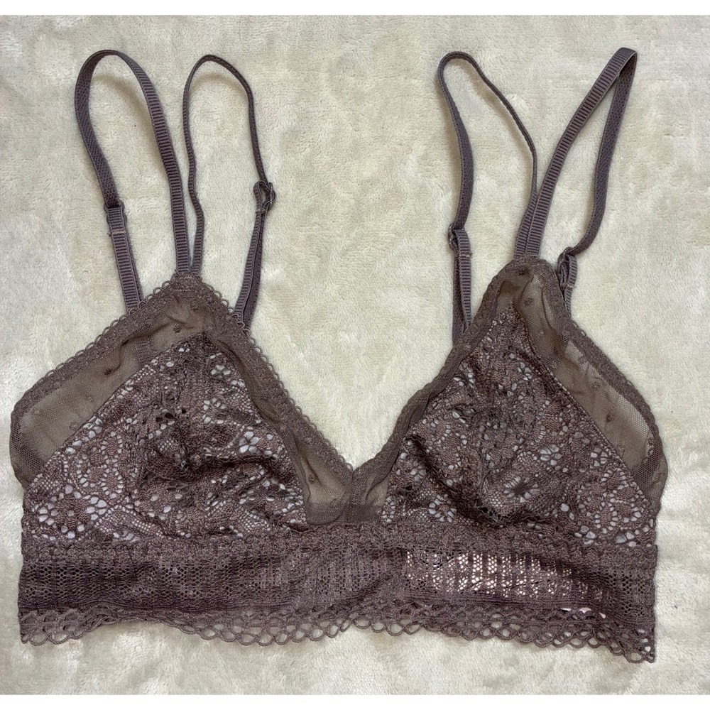 Victoria's Secret Bralette XS Brown Lace Multi Strap Wire Free‎ Unlined Sheer